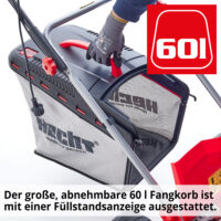 HECHT Elektro Rasenmäher 1803 S mit 1800-Watt-Motor, 46 cm Schnittbreite, 5-in-1 Funktion (Mähen, Fangen, Mulchen, Seitenauswurf, Laub zerkleinern), Radantrieb, 60-Liter-Fangkorb und 7-facher Höhenverstellung – ideal für Flächen bis 1.200 m².