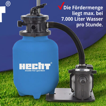 HECHT Sandfilteranlage 302113 für 7.000 Liter Wasser pro Stunde.