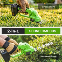 Heckenschere Strauchschere Akku elektrisch 2-in-1 20cm