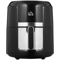 Eine schwarze Heissluftfritteuse und Airfryer mit 4 Litern Fassungsvermögen, 12 Programmen und LED-Touch-Display.