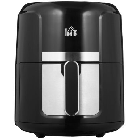 Eine schwarze Heissluftfritteuse und Airfryer mit 4 Litern Fassungsvermögen, 12 Programmen und LED-Touch-Display.