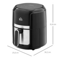 Eine schwarze Heissluftfritteuse und Airfryer mit 4 Litern Fassungsvermögen, 12 Programmen und LED-Touch-Display.