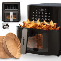 Heißluftfritteuse mit 6,5 Litern Fassungsvermögen und 1600 W Leistung für fettarmes Frittieren.