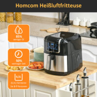 Eine Heissluftfritteuse und Airfryer mit 6,5 Litern Fassungsvermögen, 1700W Leistung und LED-Display.