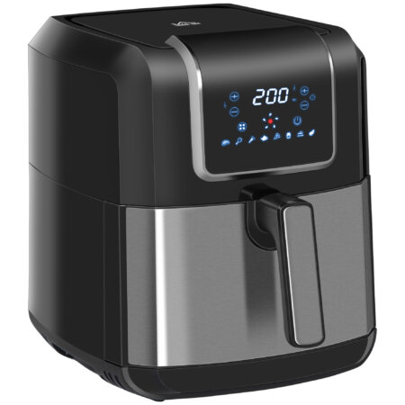 Eine Heissluftfritteuse und Airfryer mit 6,5 Litern Fassungsvermögen, 1700W Leistung und LED-Display.