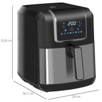 Eine Heissluftfritteuse und Airfryer mit 6,5 Litern Fassungsvermögen, 1700W Leistung und LED-Display.