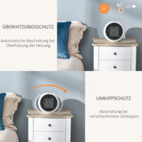 Ein kompakter Heizlüfter und Heizgerät in Weiss-Schwarz mit 1500W Leistung.