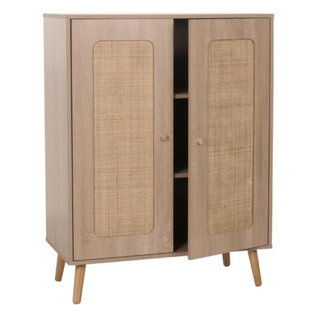 Highboard Kommode Sideboard Kubu Rattan Holz 106x80x41cm Eiche-Optik