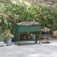 Hochbeet 109x44x80 cm aus Metall mit Rädern, Farbe Grün.