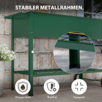 Hochbeet 109x44x80 cm aus Metall mit Rädern, Farbe Grün.