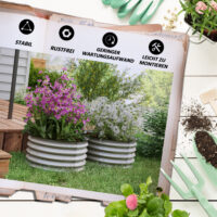 Hochbeet im 2er-Set aus Metall mit offenem Boden, 60x60x30 cm, Silber.