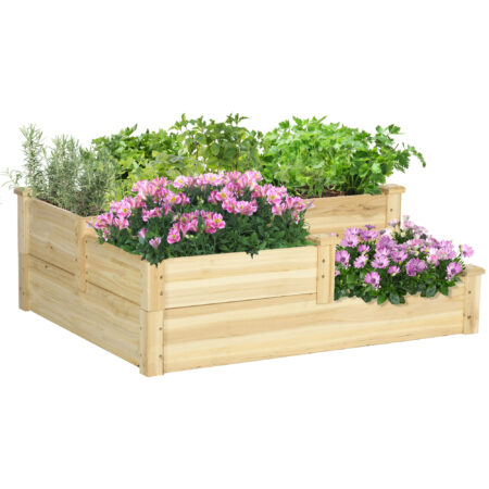 Hochbeet 3-stufig aus Tannenholz, ideal für Garten & Balkon, Naturfarbe.