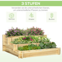 Hochbeet 3-stufig mit Drainage und Stoffauskleidung Naturholz