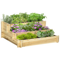 Hochbeet 3-stufig mit Drainage und Stoffauskleidung Naturholz