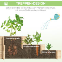 Hochbeet 3-stufig mit Drainage und Stoffauskleidung Naturholz