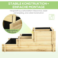 Hochbeet 3-stufig mit Drainage und Stoffauskleidung Naturholz