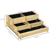 Hochbeet 3-stufig mit Drainage und Stoffauskleidung Naturholz
