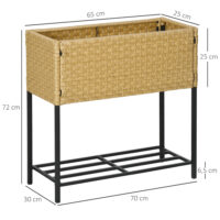 Hochbeet 70x30x72 cm mit Ablage aus Poly-Rattan, ideal für Garten, Farbe Sandfarben.
