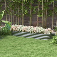 Hochbeet aus Metall mit offenem Boden, 195x62x30 cm, Farbe Silber.