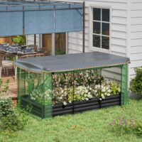 Hochbeet aus Stahl mit Vogelschutznetz, 230x110x110 cm, Farbe Dunkelgrau.