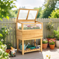 Hochbeet mit Frühbeetaufsatz und aufklappbarer Abdeckung aus Holz