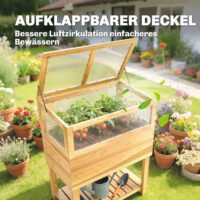 Hochbeet mit Frühbeetaufsatz und aufklappbarer Abdeckung aus Holz