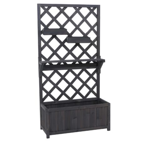 Holz Hochbeet mit Rankgitter und Ablage anthrazit grau