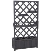 Holz Hochbeet mit Rankgitter und Ablage anthrazit grau