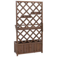 Holz Hochbeet braun mit Rankgitter und Ablage 135x70x30 cm