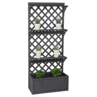 Holz Hochbeet mit Rankgitter und Ablage anthrazit grau