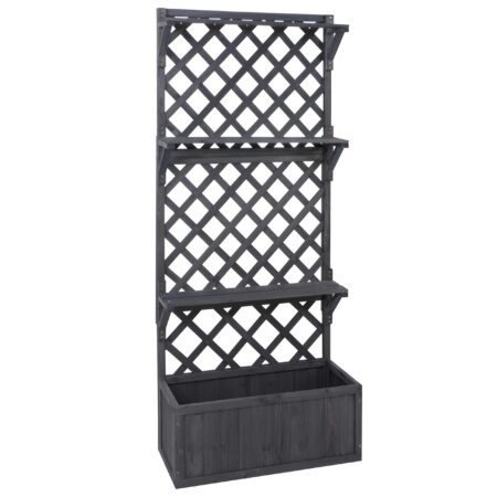 Holz Hochbeet mit Rankgitter und Ablage anthrazit grau