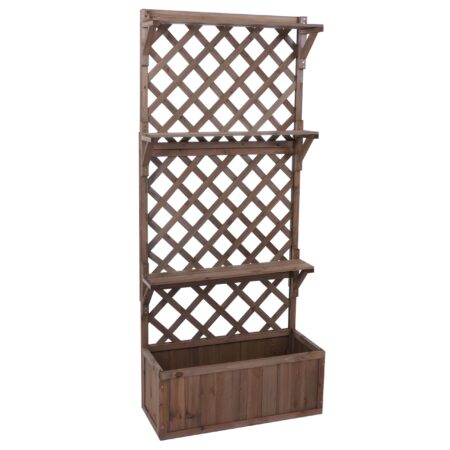 Holz Hochbeet mit Rankgitter und Ablage 177x77x33 cm braun