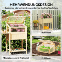 Hochbeet mit Frühbeetaufsatz klappbar und Ablage aus Holz für Garten