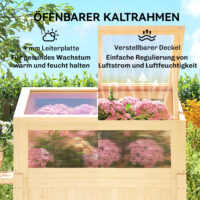 Hochbeet mit Frühbeetaufsatz klappbar und Ablage aus Holz für Garten