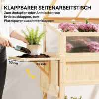 Hochbeet mit Frühbeetaufsatz klappbar und Ablage aus Holz für Garten