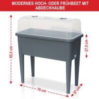 Wetterfestes Kunststoff-Hochbeet mit Lüftungssystem in Grau.