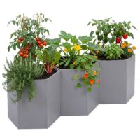 3er Set Metall Hochbeet grau Blumenkasten Pflanzkübel aus Stahl