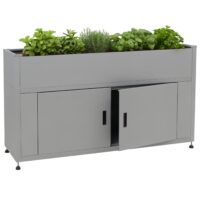 Metall Hochbeet grau 91x161x51 cm Blumenkasten mit Stauraum