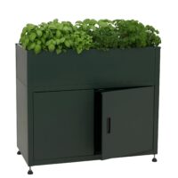 Metall Hochbeet grün 91x101x51 cm mit Stauraum wetterfest