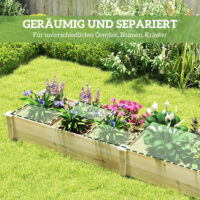 Hochbeet mit 2 Fächern, aus Holz, 237x60x25 cm, Farbe Natur.