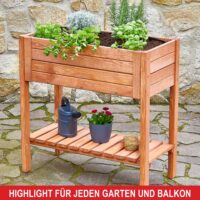 Wetterfestes Holzhochbeet in Größe L mit Ablagefläche.