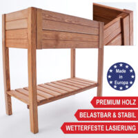 Wetterfestes Holzhochbeet in Größe L mit Ablagefläche.
