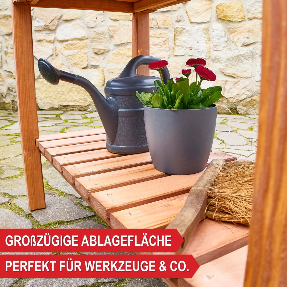 Wetterfestes Holzhochbeet in Größe L mit Ablagefläche.