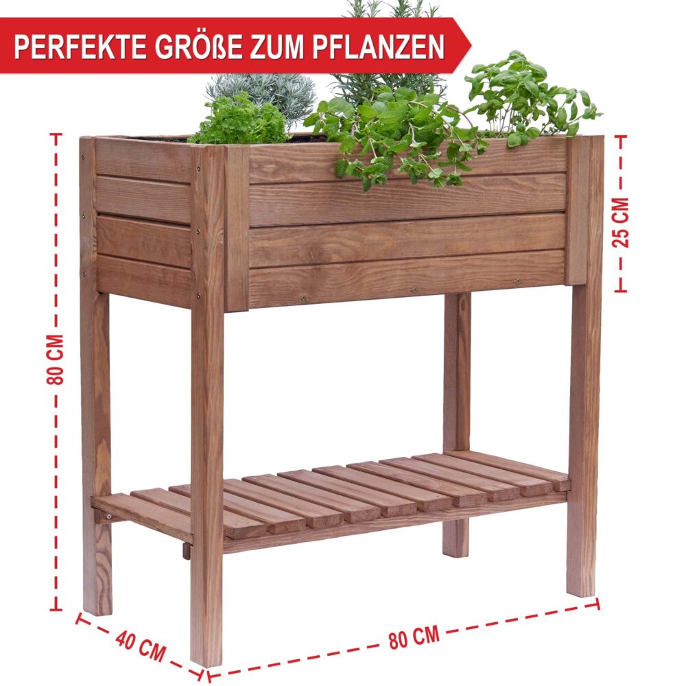 Wetterfestes Holzhochbeet in Größe L mit Ablagefläche.