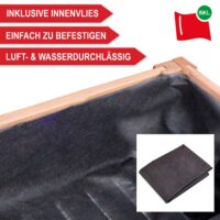 Großes Hochbeet mit zusätzlicher Ablage, wetterfest und aus nachhaltigem Holz.