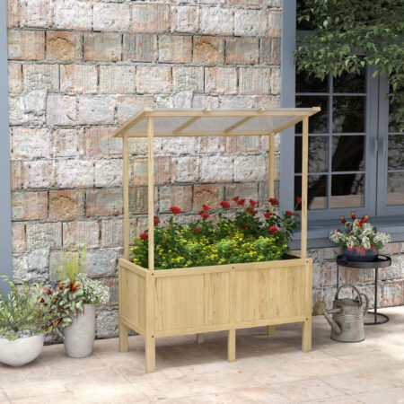 Hochbeet mit Deckel aus Holz für Terrasse oder Garten, 110x60x152 cm, Natur.