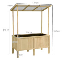 Hochbeet mit Deckel aus Holz für Terrasse oder Garten, 110x60x152 cm, Natur.