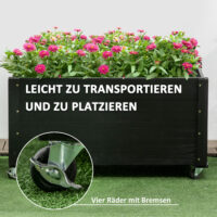 Hochbeet mit Rollen aus Massivholz für Garten, Farbe Schwarz.