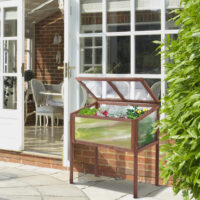 Hochbeet Pflanzkasten 90x50x93 cm aus Tannenholz, Farbe Braun.