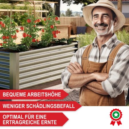 Extra großes Hochbeet aus Stahl für optimale Pflanzmöglichkeiten.